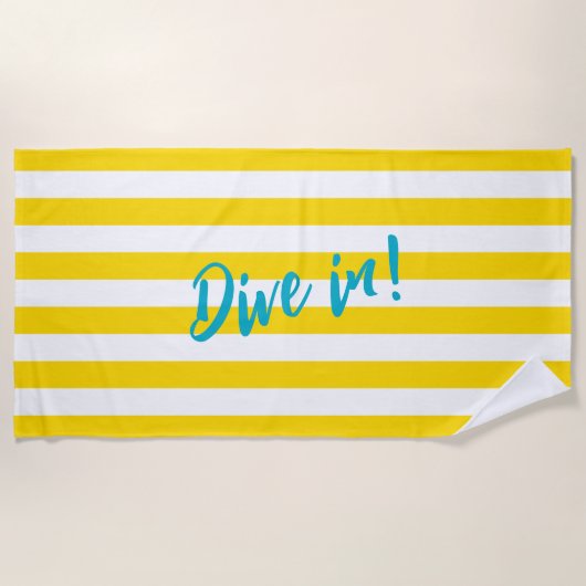 Dive In Fun Yellow and White Striped Pool Party Strandtuch (Vorderseite)