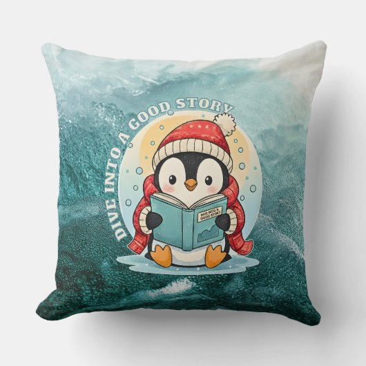 Dive Into A Good Story Reading Penguin Pillow Kissen (Vorderseite)