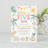 Dive Into Five Beach Party Summer 5th Birthday  Einladung (Stehend Vorderseite)