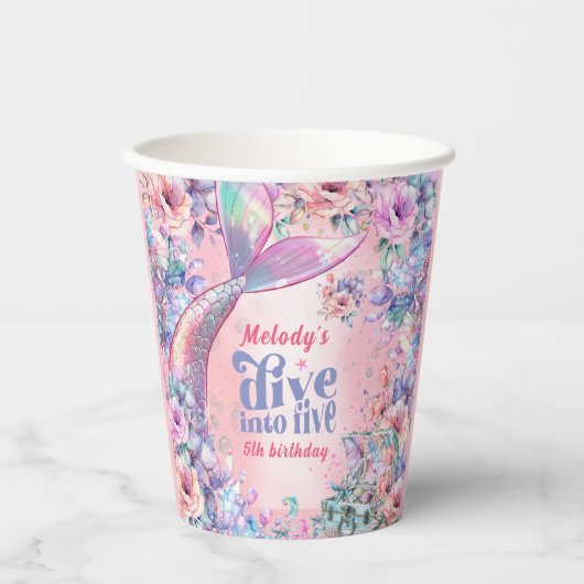 Dive into Five Flower Glitter Mermaid Tail Pappbecher (Vorderseite)