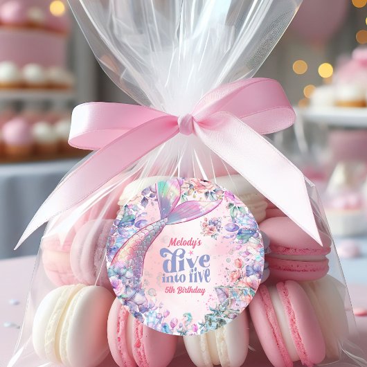 Dive into Five Flower Glitter Mermaid Tail Runder Aufkleber