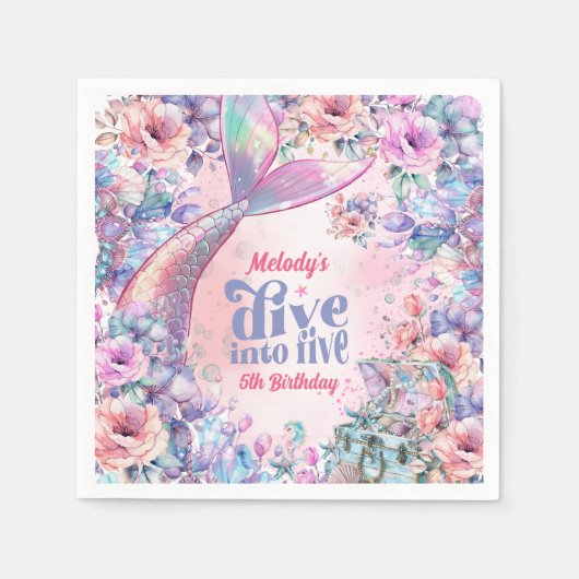 Dive into Five Flower Glitter Mermaid Tail  Serviette (Vorderseite)