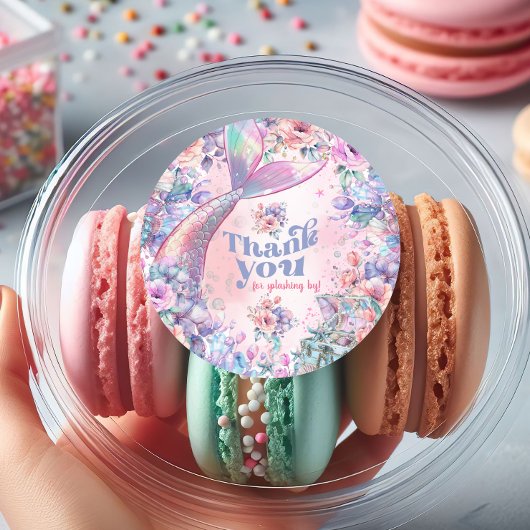 Dive into Five Flower Glitter Mermaid Thank you Runder Aufkleber