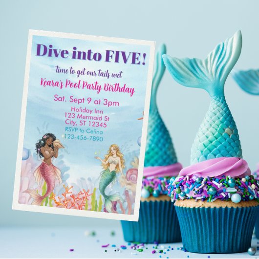 Dive into Five, Mermaid Birthday Einladung