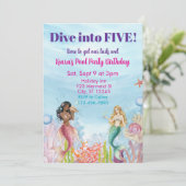 Dive into Five, Mermaid Birthday Einladung (Stehend Vorderseite)
