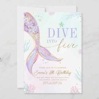 Dive into Five Mermaid Birthday Invitation Editabl Einladung