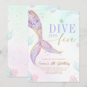 Dive into Five Mermaid Birthday Invitation Editabl Einladung (Vorne/Hinten)