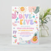 Dive Into Five Pool Party Summer 5th Birthday Einladung (Stehend Vorderseite)