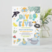 Dive Into Five Pool Party Summer 5th Birthday Einladung (Stehend Vorderseite)