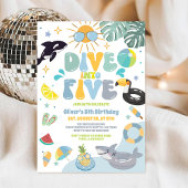 Dive Into Five Pool Party Summer 5th Birthday Einladung