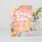 DIve Into Five Rainbow Sun Summer 5th Birthday  Einladung (Stehend Vorderseite)