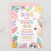 Dive Into Four Tropical Beach 4th Birthday Party Einladung (Vorne/Hinten)