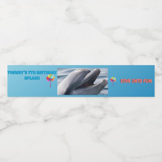 Dive Into Fun Dolphin Splash Wasserflaschenetikett (Einzelnes Label)