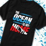 Diver Down Flag Scuba Diving T-Shirt<br><div class="desc">Perfect scuba diving gift for the scuba addict, dive master or diving ehepaar into sport diving, recreational diving club for underwater fotogray or tropical vacation diving destinationen on dive holiday for exploring ocean marine life. Feature "The Ocean is My Home" w/ Diver Down flag design & scuba diver w/ bubbles...</div>