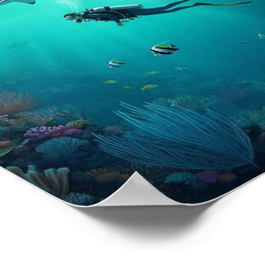 diver meets a shark poster (Ecke)