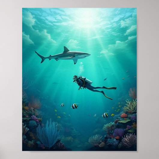 diver meets a shark poster (Vorne)