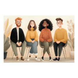 Diverse Friends Sitting Together Cozy Illustration Fotodruck