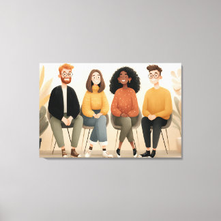Diverse Friends Sitting Together Cozy Illustration Leinwanddruck