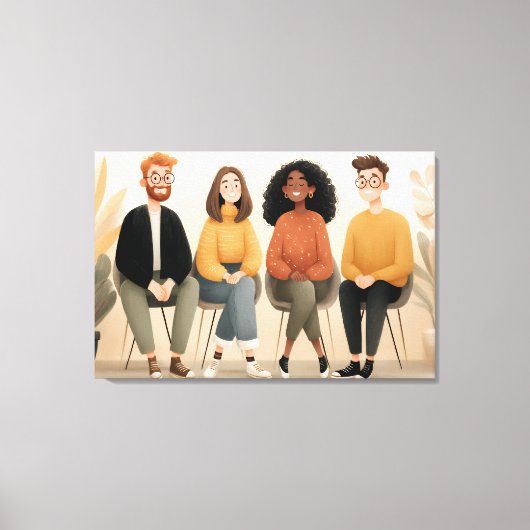 Diverse Friends Sitting Together Cozy Illustration Leinwanddruck (Vorderseite)
