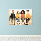 Diverse Friends Sitting Together Cozy Illustration Leinwanddruck (Insitu (Holzboden))