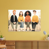 Diverse Friends Sitting Together Cozy Illustration Leinwanddruck (Insitu (Wohnzimmer))