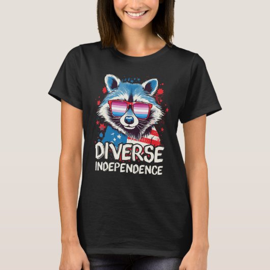 Diverse Independence  Raccoon Bigender Sunglasses  T-Shirt (Vorderseite)