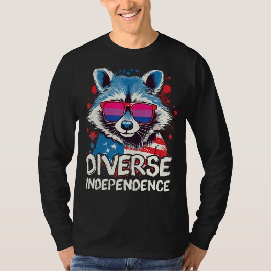Diverse Independence Raccoon Bisexual Sunglasses F T-Shirt (Vorderseite)