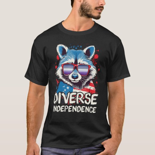 Diverse Independence  Raccoon Butch Lesbian Sungla T-Shirt (Vorderseite)