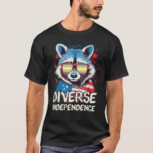 Diverse Independence  Raccoon Demigender Sunglasse T-Shirt (Vorderseite)