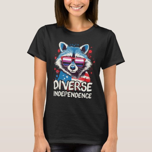 Diverse Independence  Raccoon Gender Fluid Sunglas T-Shirt (Vorderseite)