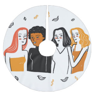 Diverse Mädchen, verschiedene Nationalitäten zusam Polyester Weihnachtsbaumdecke