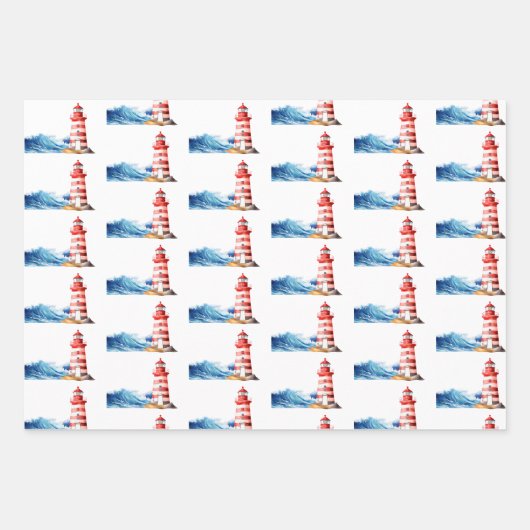 Diverse Nautical Ahoy Boy Lighthouse Baby Shower Geschenkpapier Set (Vorderseite 2)