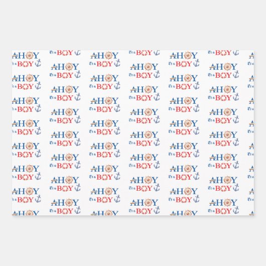 Diverse Nautical Ahoy Boy Lighthouse Baby Shower Geschenkpapier Set (Vorderseite)