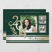Diverse Streifen Tri Foto Grün und Gold Einladung (Vorne/Hinten)