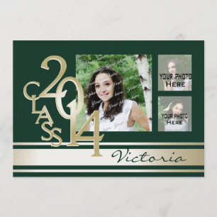 Diverse Streifen Tri Foto Grün und Gold Einladung