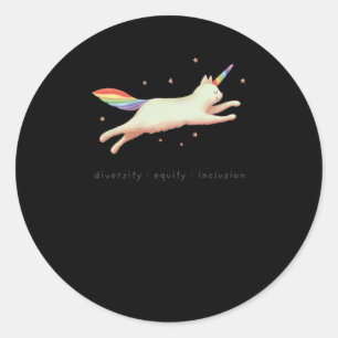 Diversity Equity Inclusion mit Unicorn Cat Sticke Runder Aufkleber