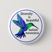 Diversity Hummingbird Autismus Sensibilisierungskn Button (Vorderseite)