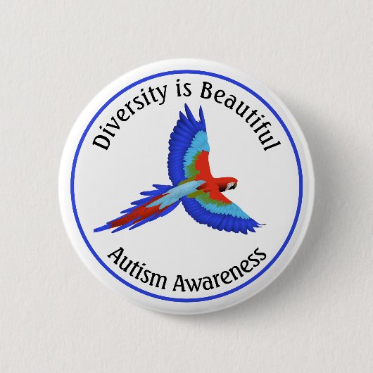 Diversity Macaw Parrot Autismus Awareness Button (Vorderseite)