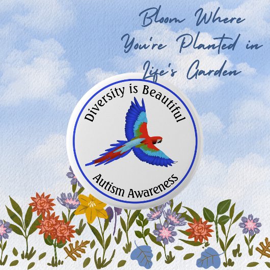 Diversity Macaw Parrot Autismus Awareness Button