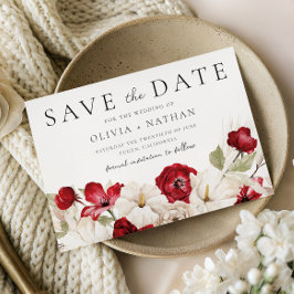 Divine Bloom: White & Red Flowers Wedding Save The Date