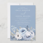 Divine Blue Gorgeous Floral Wedding Einladung (Vorderseite)