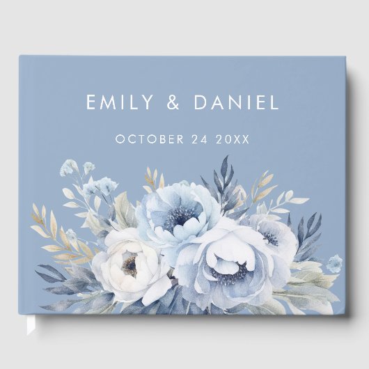 Divine Blue Gorgeous Floral Wedding Gästebuch (Vorderseite)