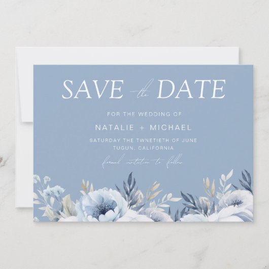 Divine Blue Gorgeous Floral Wedding Save The Date (Vorderseite)