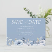 Divine Blue Gorgeous Floral Wedding Save The Date (Stehend Vorderseite)