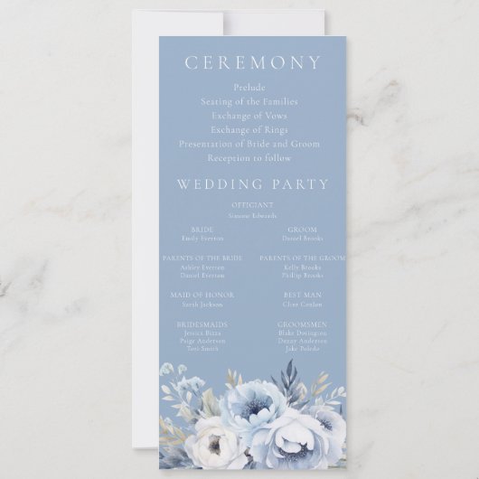 Divine Blue Gorgeous Hochzeitsprogramm (Rückseite)