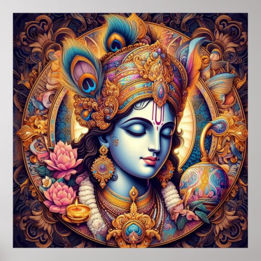 Divine Blue Krishna Art Poster (Vorne)