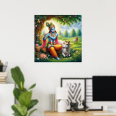 Divine Blue Krishna Flute Art Poster (Heimbüro)