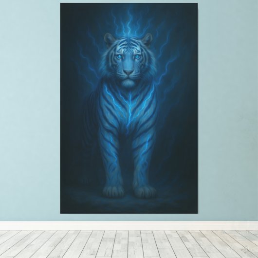 Divine Blue Lightning White Tiger – Celestial Stor Leinwanddruck (Insitu (Holzboden))