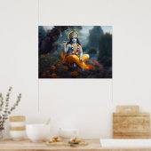 Divine Blue Lord Krishna Art Poster (Küche)