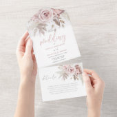 Divine Blush Dusty Rose Blumenhochzeit All In One Einladung (Abreißen)